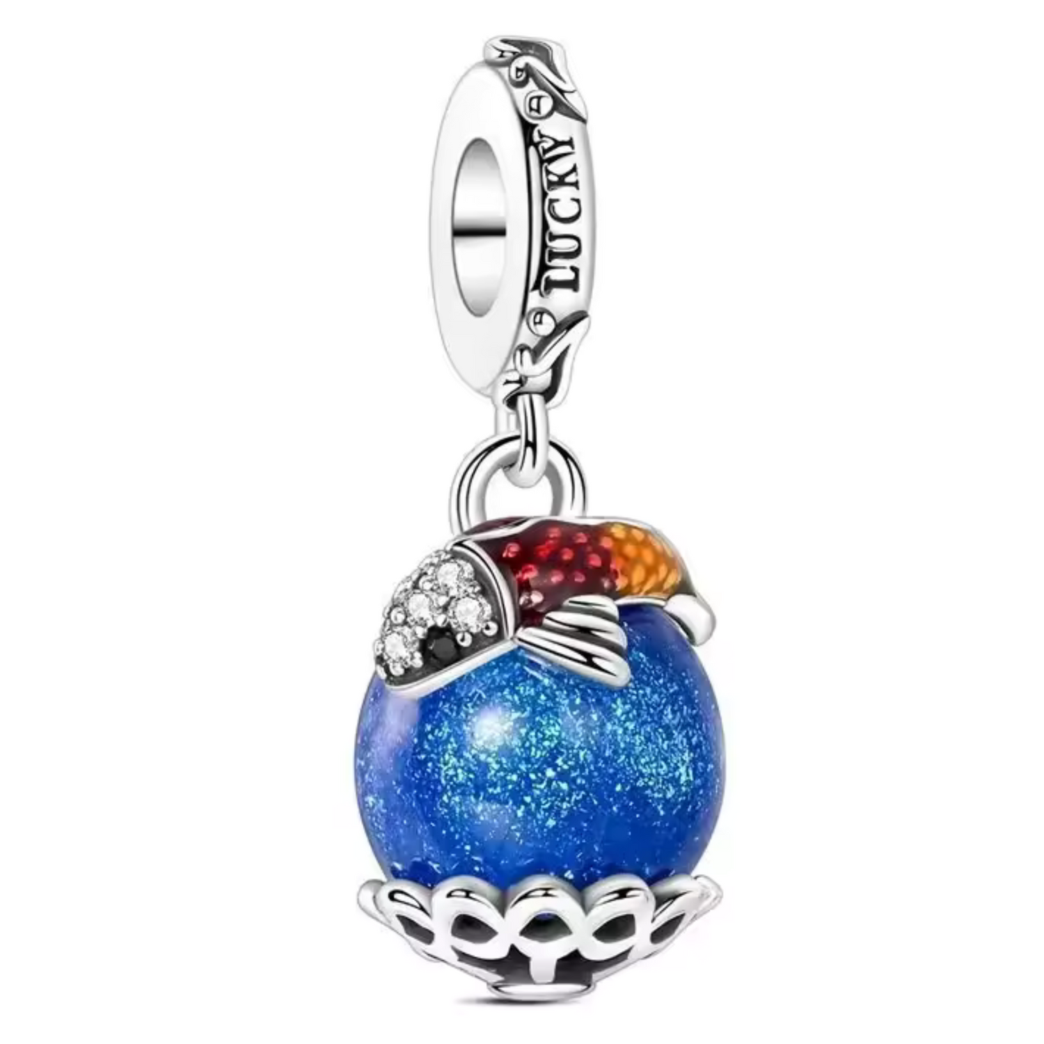 Charm Perle Bleue avec Carpe – Élégance Aquatique et Symbole de Force