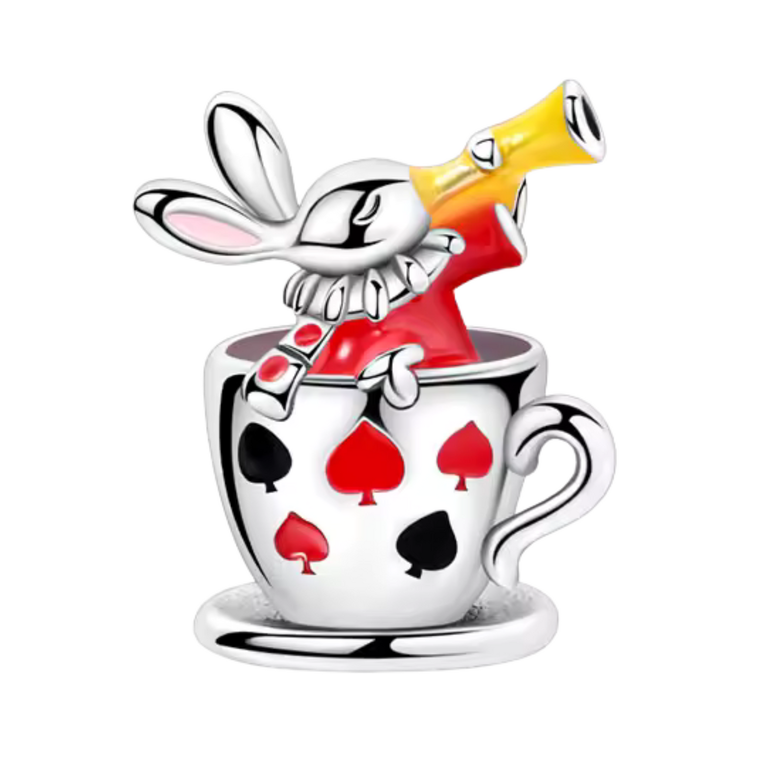 Charm Lapin d’Alice dans une Tasse – Fantaisie Onirique et Détail Enchanté