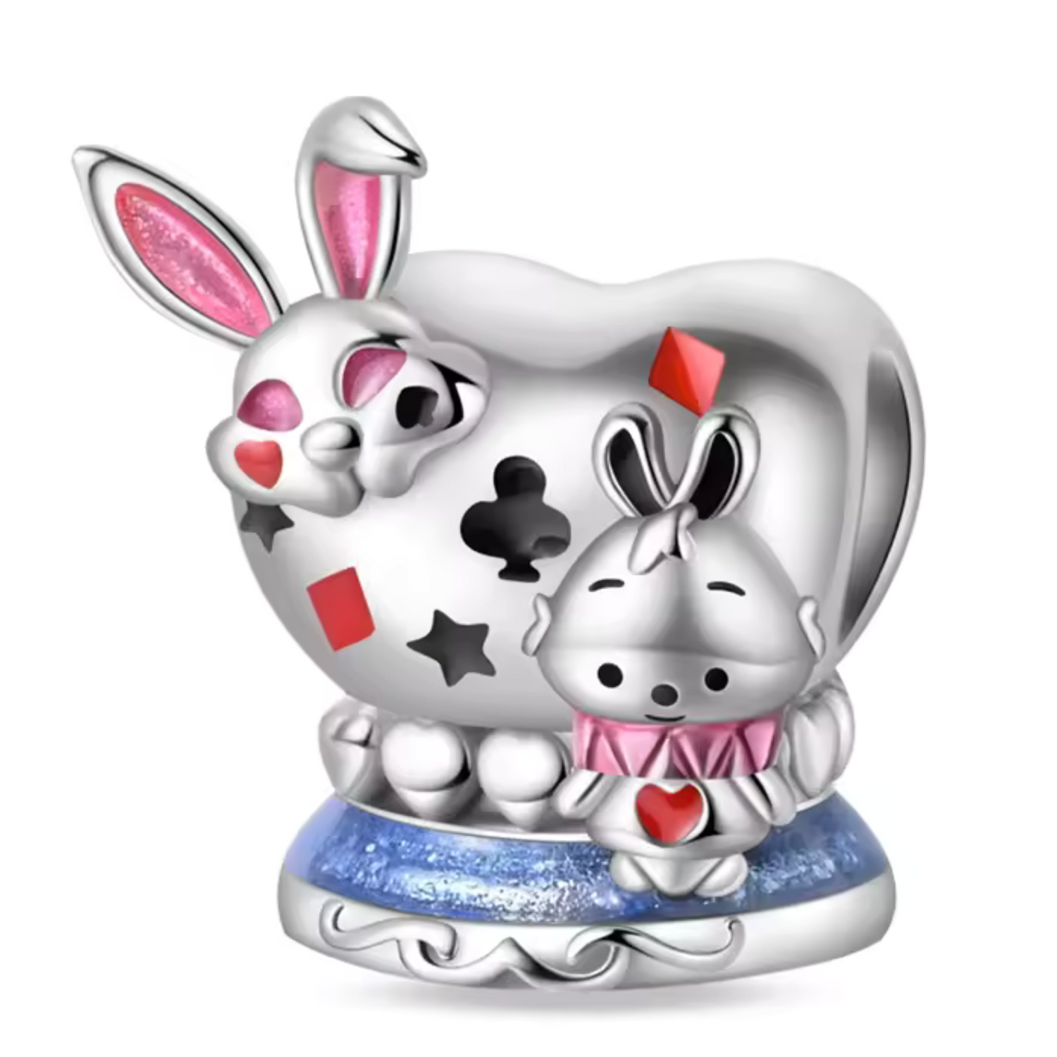 Charm Cœur avec Lapin d’Alice – Tendresse Fantaisiste et Magie du Temps
