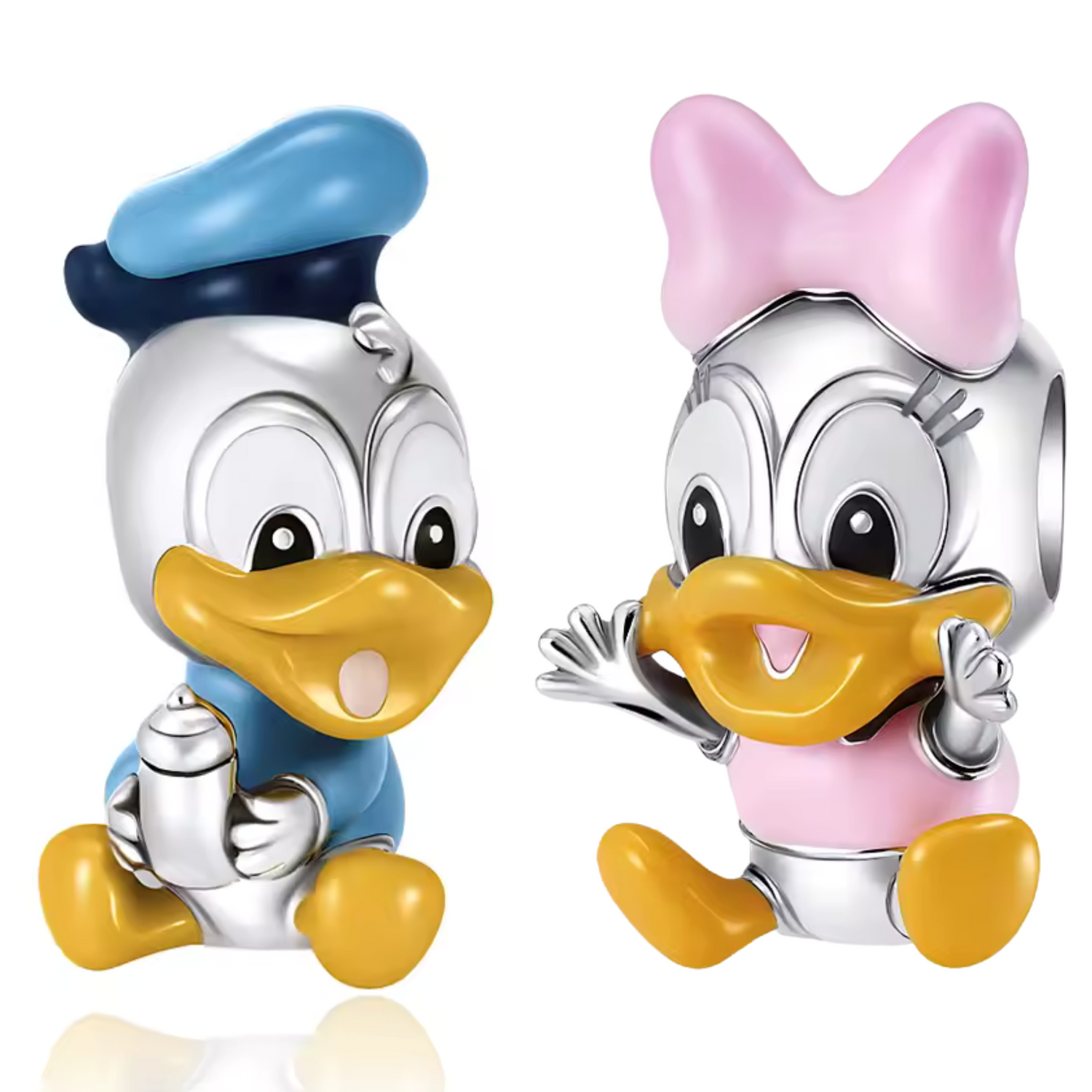 Lot de Charms Donald et Daisy Bébés Argentés – Duo Disney d’Enfance et de Tendresse