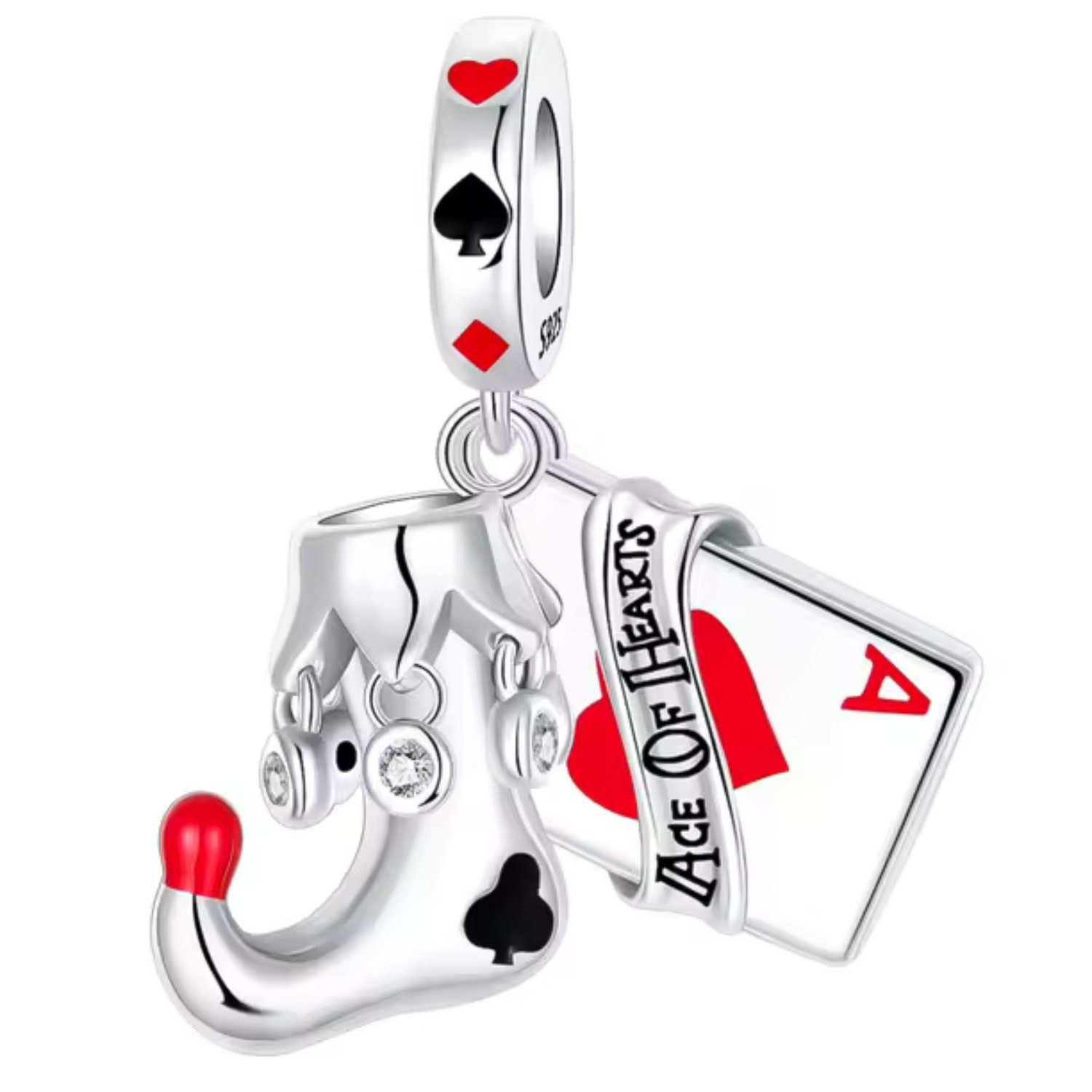 Ajoutez une touche de mystère et de jeu à votre bracelet avec ce charm en argent 925 représentant un As de cœur accompagné de la chaussure du Joker. Symbole de chance, de rebondissements et d’audace, ce bijou allie l’élégance du jeu de cartes à la folie et l’imprévisibilité du personnage du Joker.
Son design unique, combinant l’As de cœur et un accessoire emblématique du Joker, apportera une note originale et pleine de caractère à votre collection.