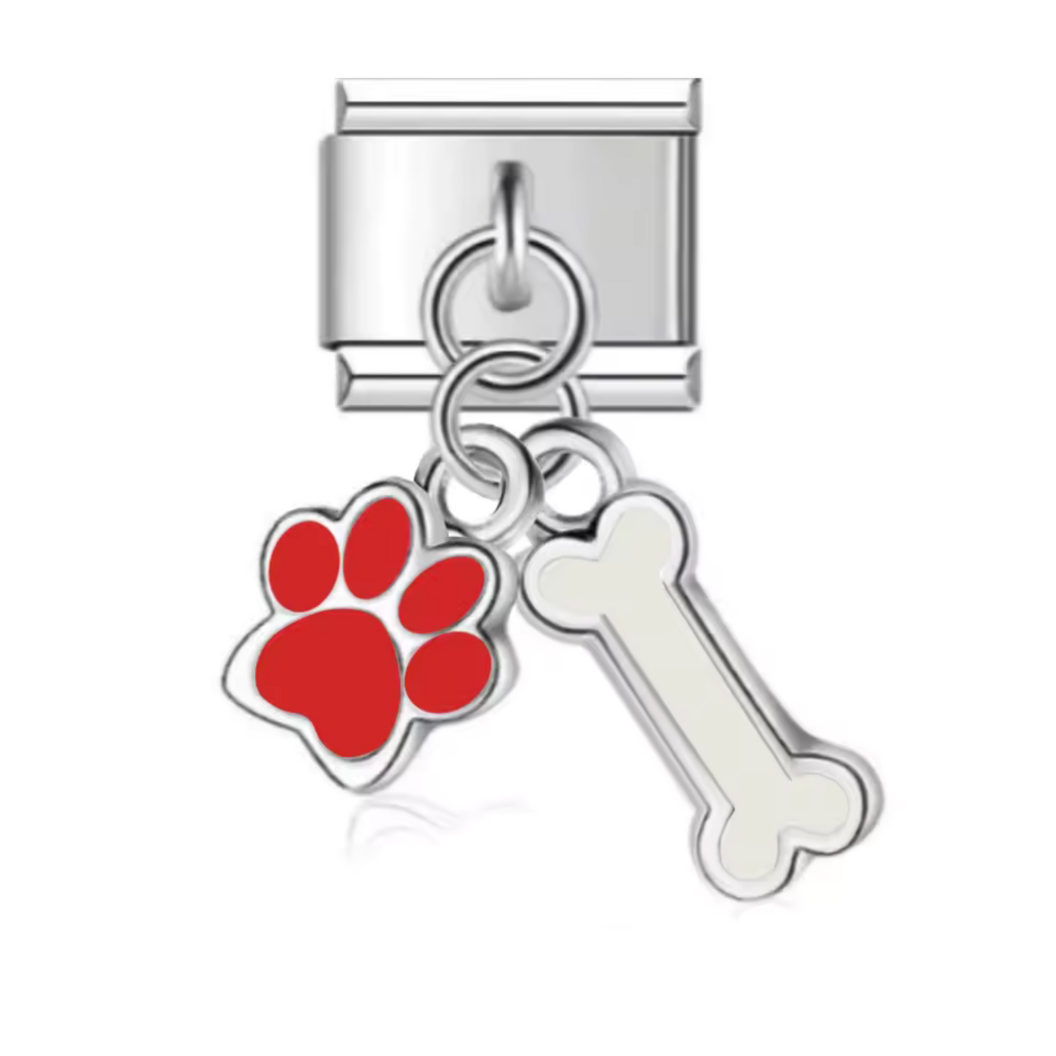 Charm Italien - Pendentif Argenté Os et Patte de Chien (Rouge, Noir, Bleu ou Rose)
