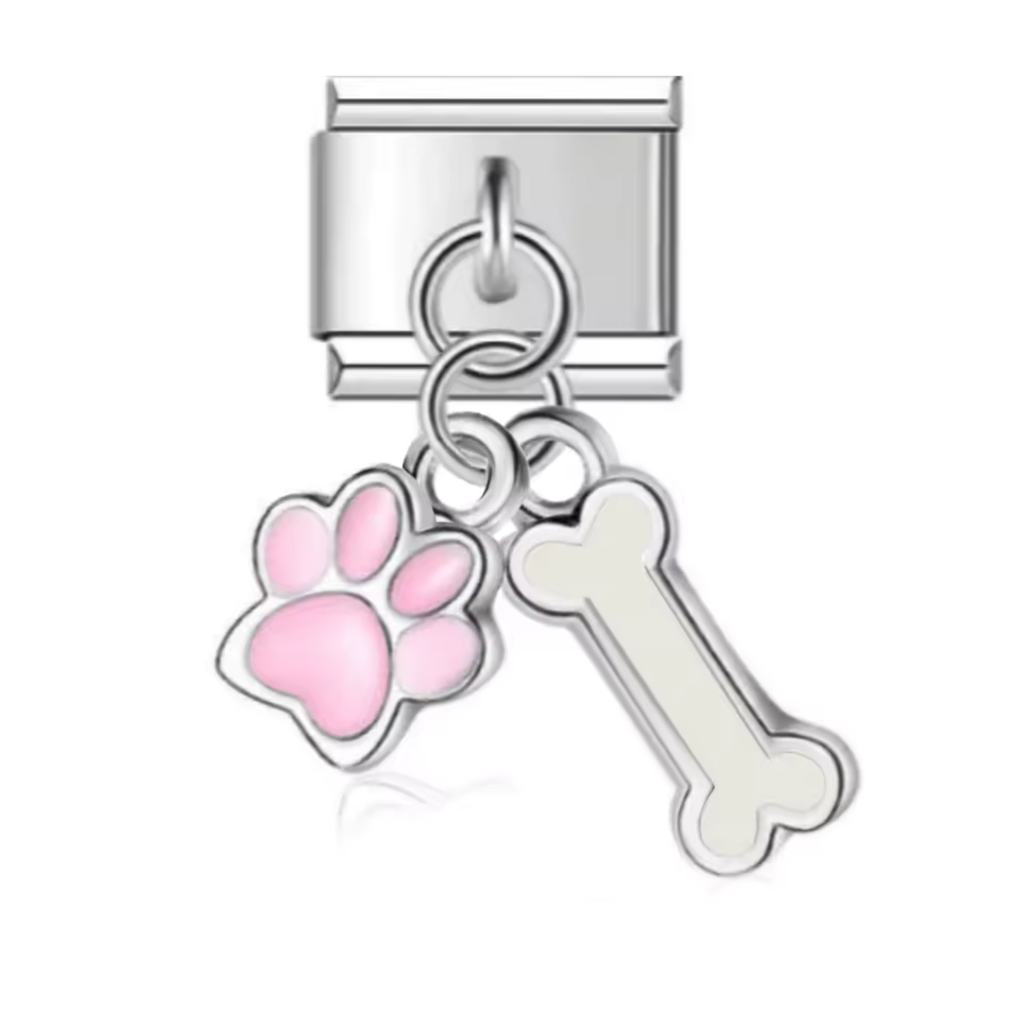 Charm Italien - Pendentif Argenté Os et Patte de Chien (Rouge, Noir, Bleu ou Rose)