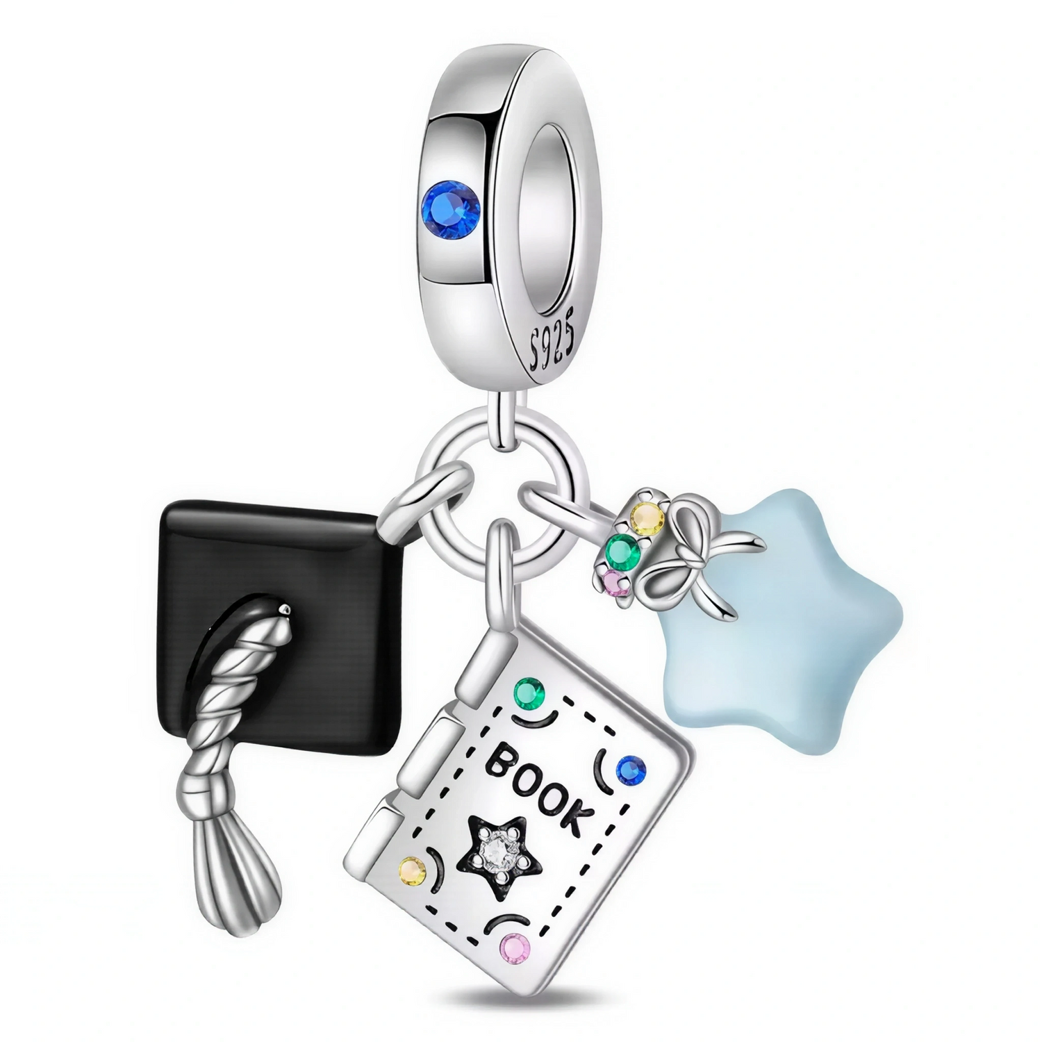 Charm Pendentif – Trio Chapeau de Diplômé, Livre et Étoile