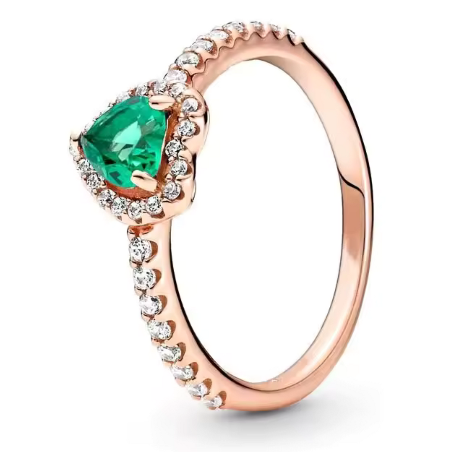 Bague Rose Gold avec Strass et Brillant Vert en Forme de Cœur – Élégance Naturelle et Raffinement
