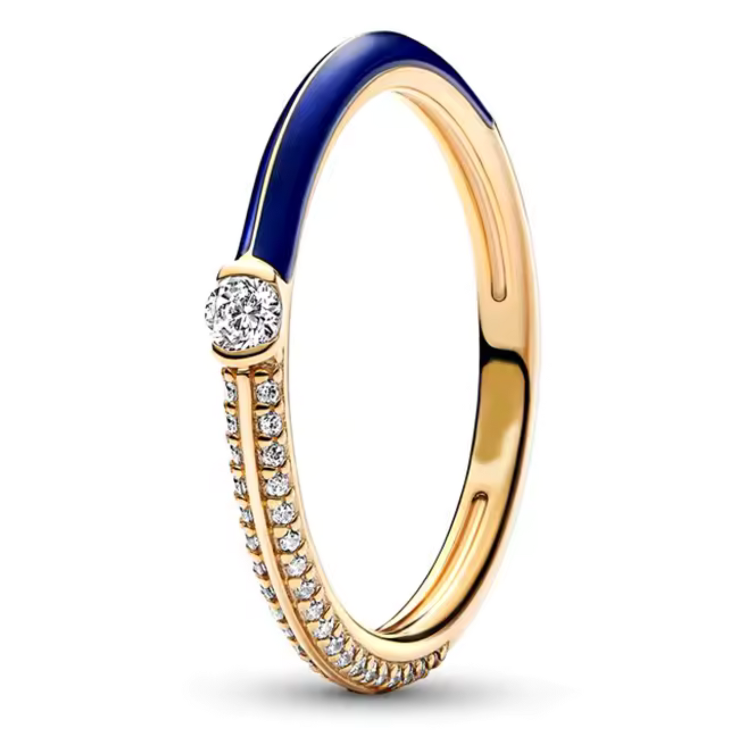 Bague Fine Dorée et Bleu Marine avec Strass – Élégance Profonde et Éclat Central