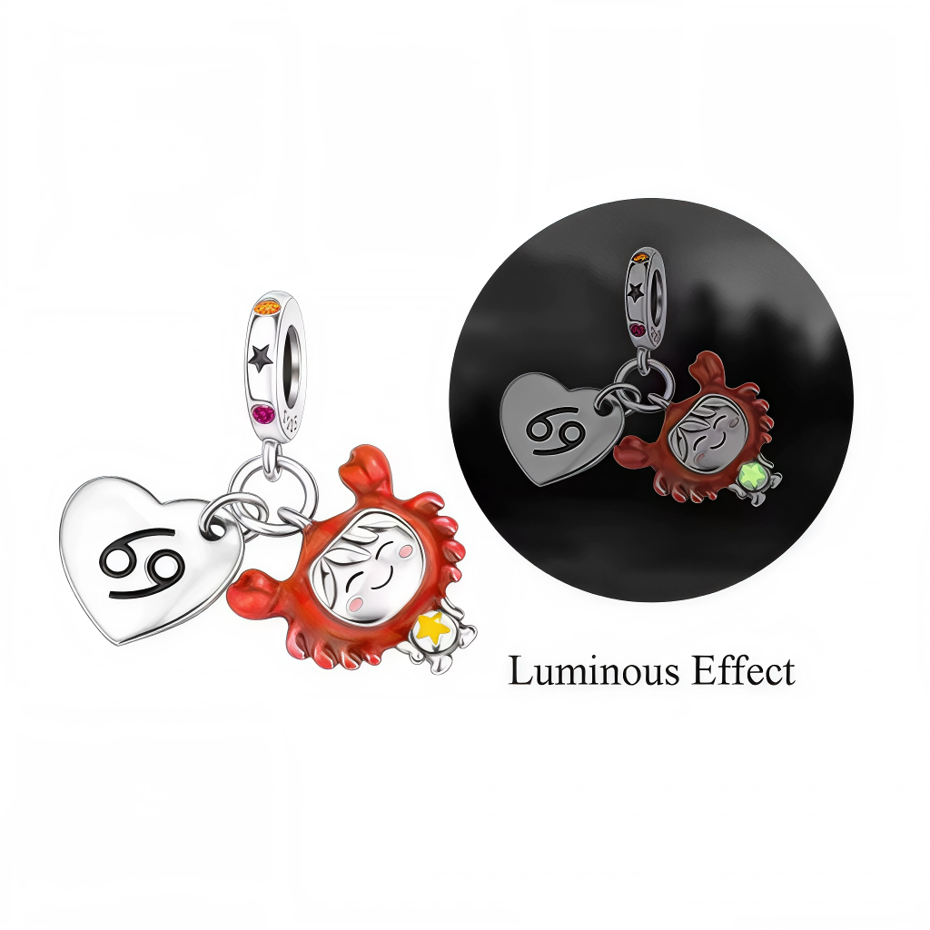 Charm Pendentif - Cœur avec Symbole du Cancer et Personnage Glow in the Dark