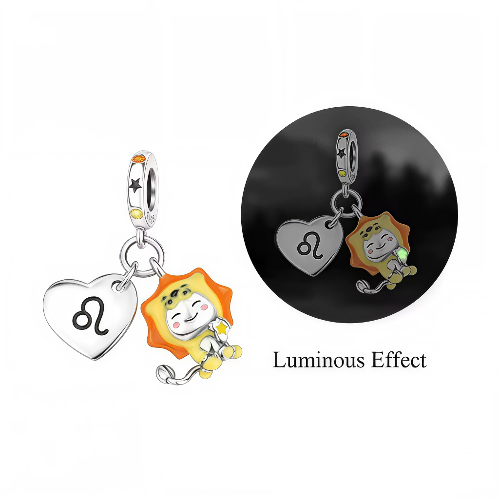 Charm Pendentif - Cœur avec Symbole du Lion et Personnage Glow in the Dark