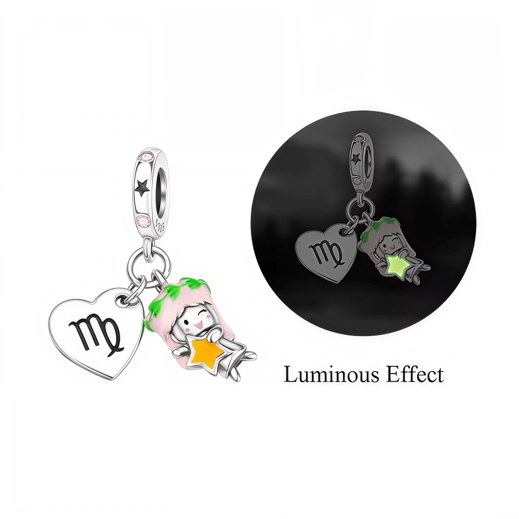 Charm Pendentif - Cœur avec Symbole de la Vierge et Personnage Glow in the Dark