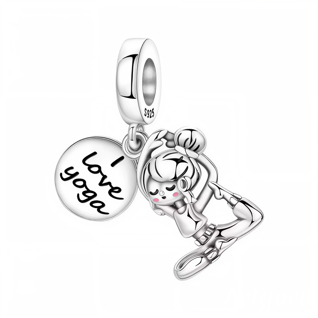 Charm Pendentif - Personne en Yoga avec Rond "I Love YOGA" en Argent
