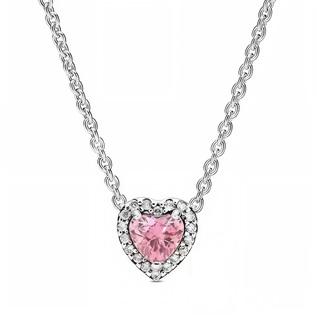 Collier Élégant avec Pierre Rose en Forme de Cœur et Pavé Scintillant