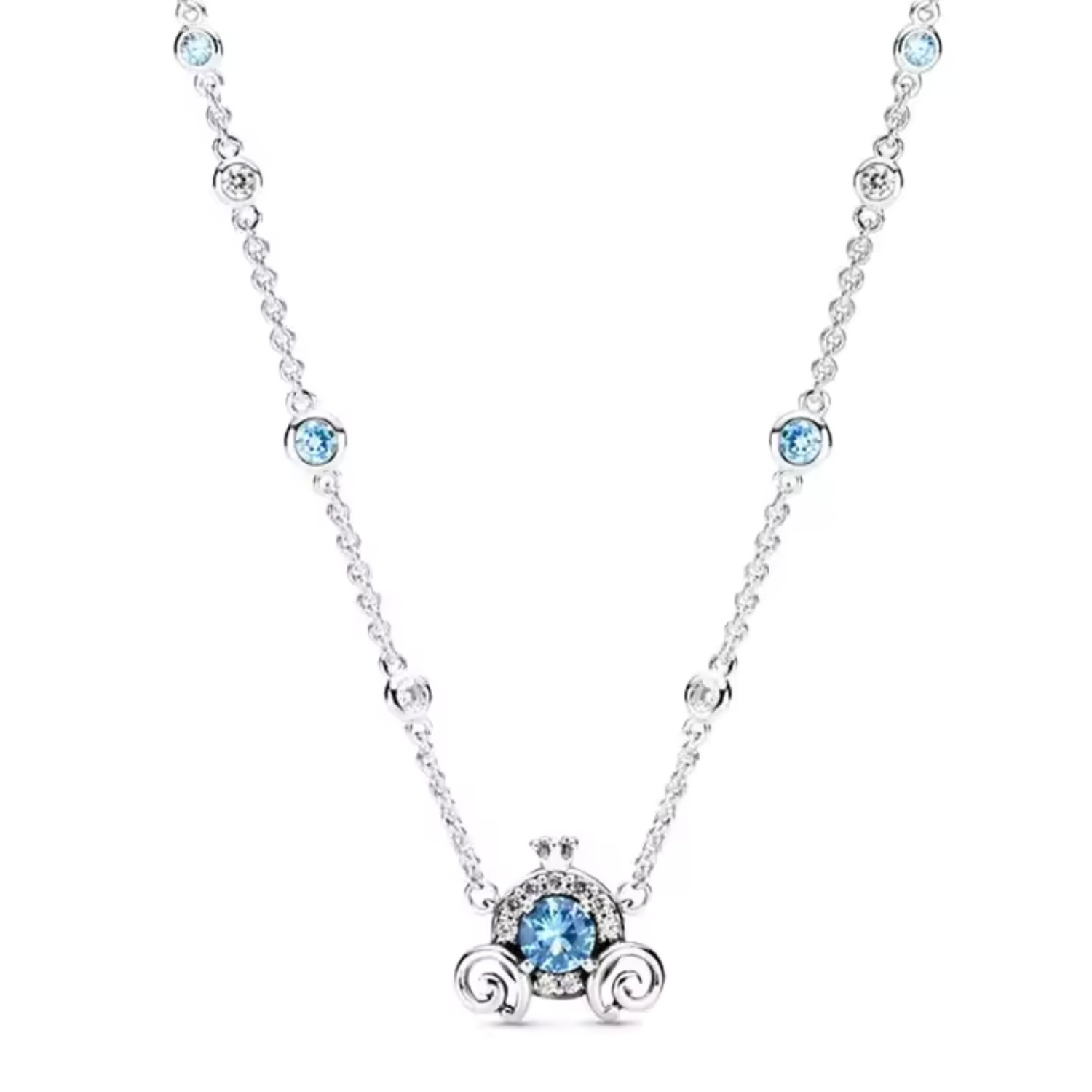 Collier Pendentif Carrosse de Cendrillon – Argent 925 avec Strass Bleus | Magie Étincelante