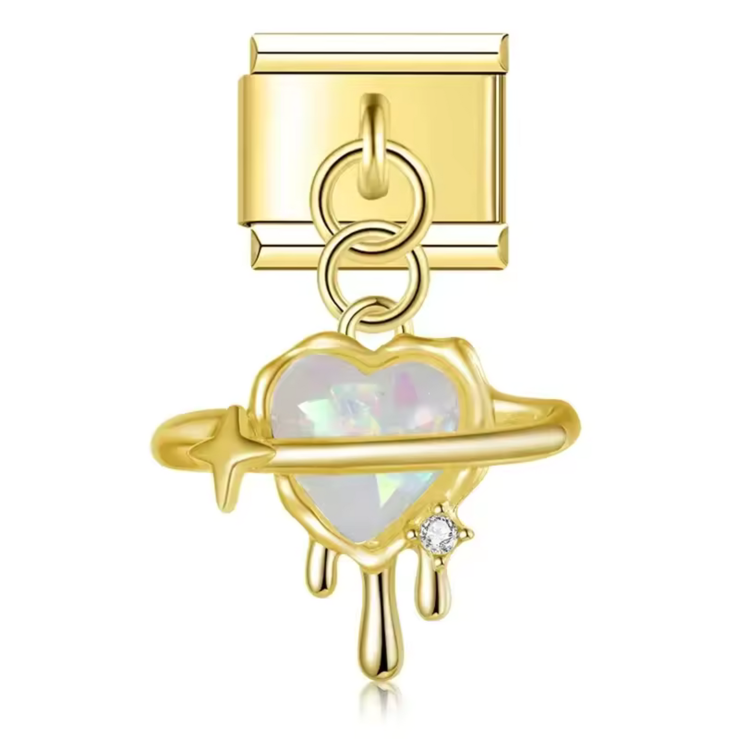 Charm Italien – Pendentif Cœur avec Étoiles (Argent ou Doré)