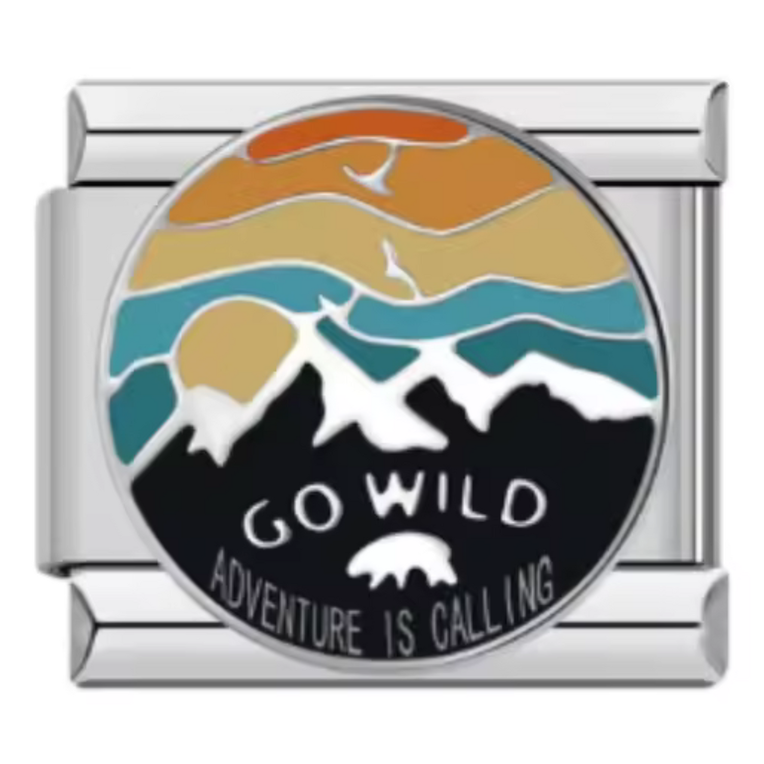 Charm Italien Argenté – "Go Wild Adventure is Calling" avec Montagne