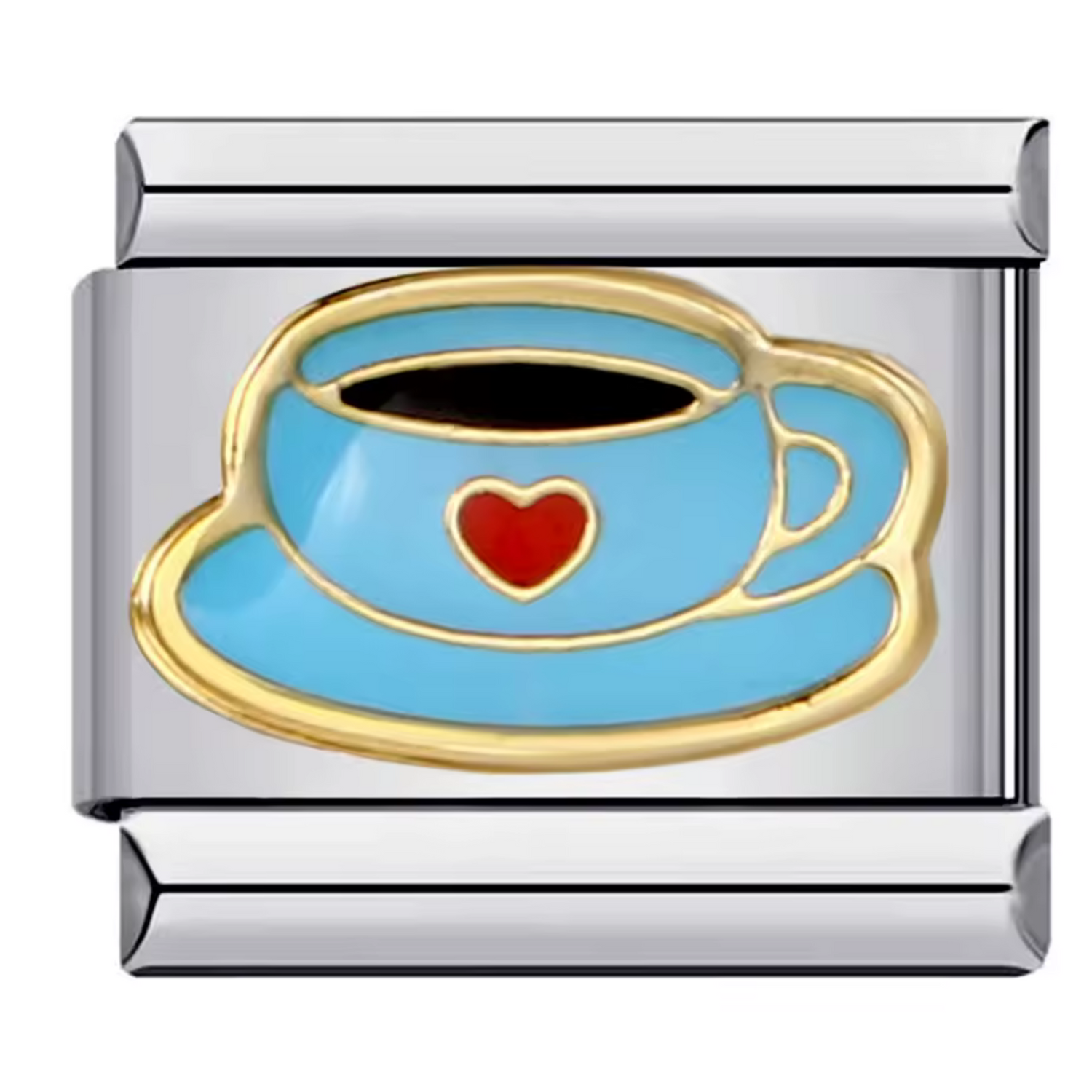 Charm Italien – Tasse avec Petit Cœur Rouge en Argenté (Tasse Rose ou Bleue)