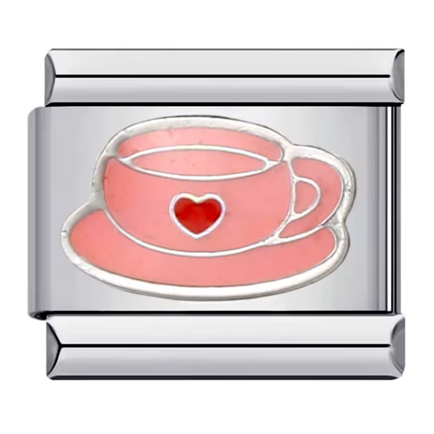 Charm Italien – Tasse avec Petit Cœur Rouge en Argenté (Tasse Rose ou Bleue)