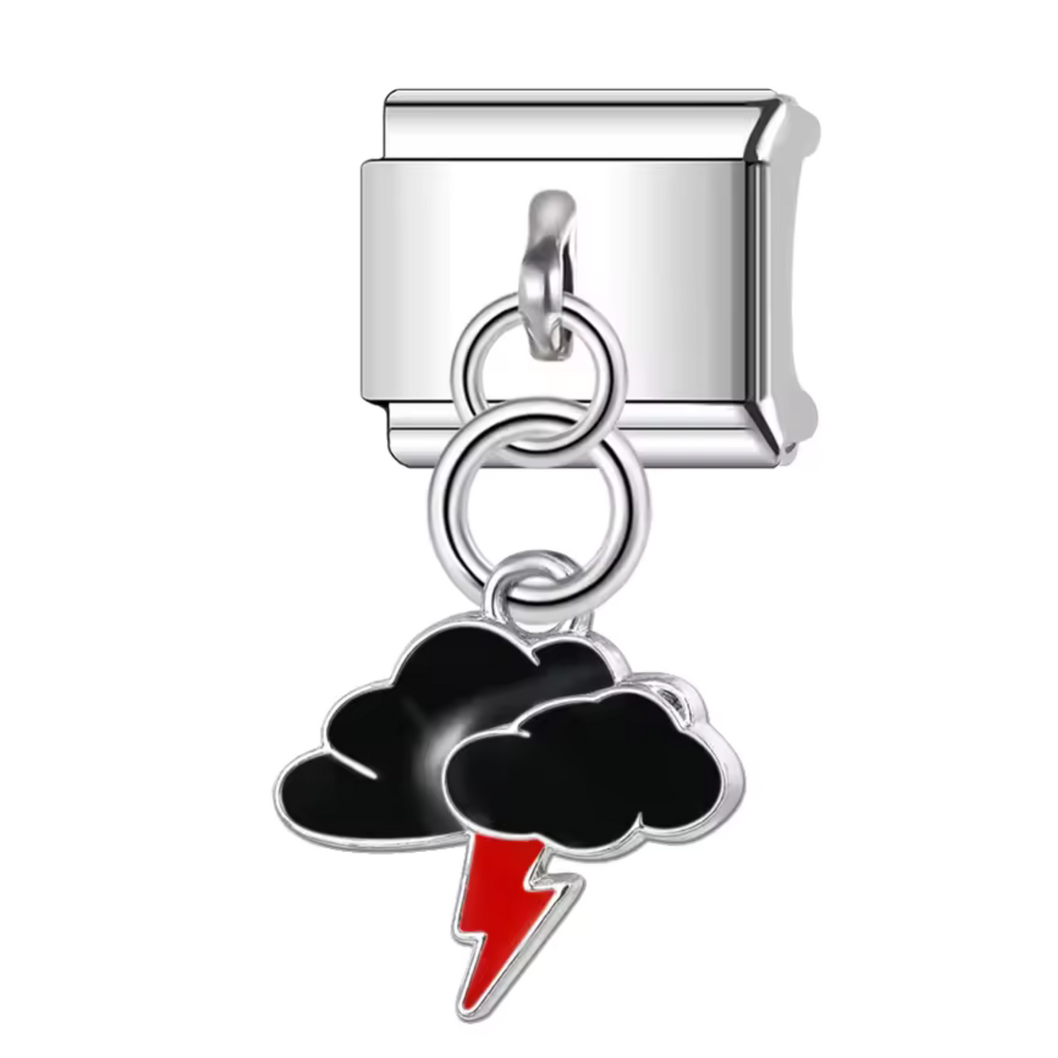 Charm Italien – Pendentif Nuage et Éclair Argenté en Rouge, Blanc ou Noir