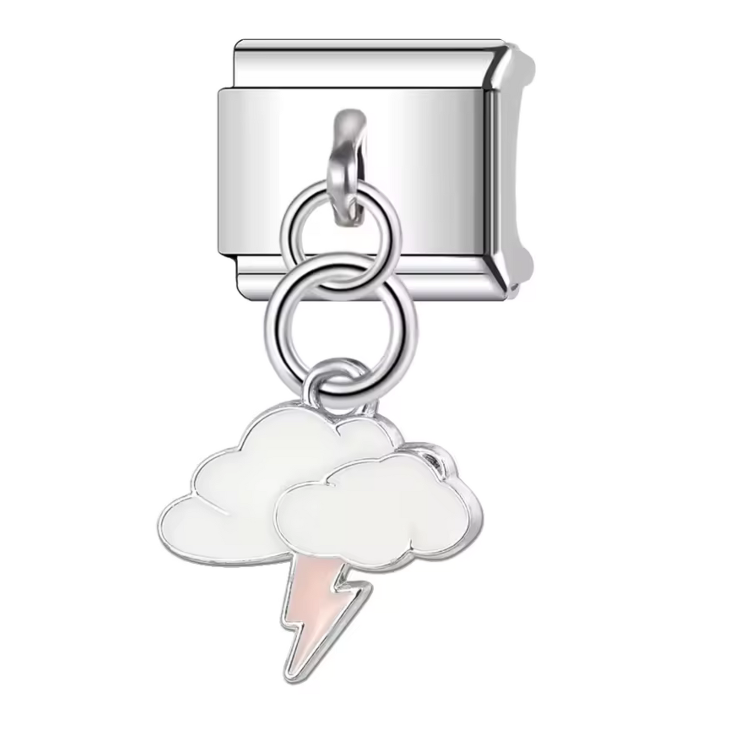 Charm Italien – Pendentif Nuage et Éclair Argenté en Rouge, Blanc ou Noir