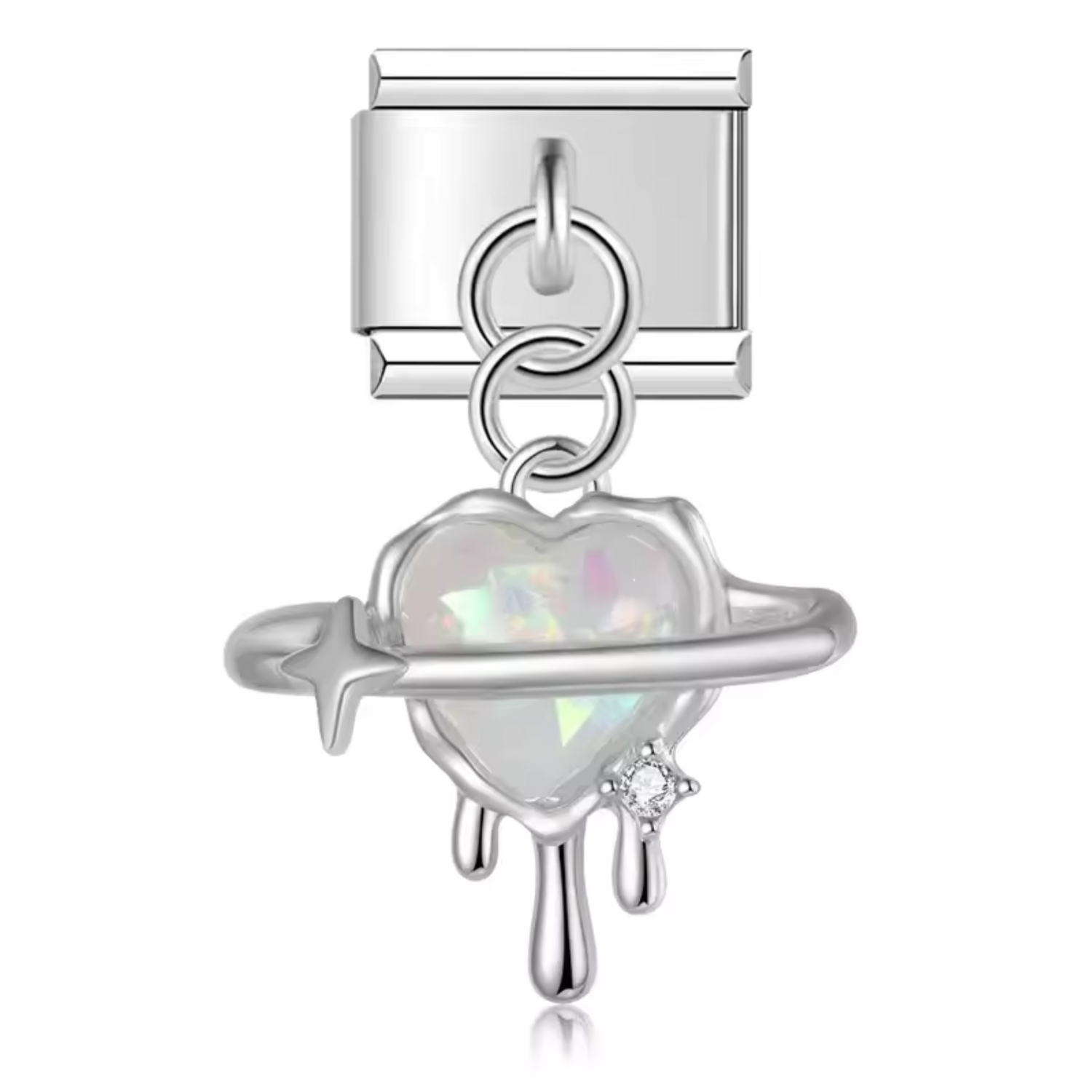 Charm Italien – Pendentif Cœur avec Étoiles (Argent ou Doré)