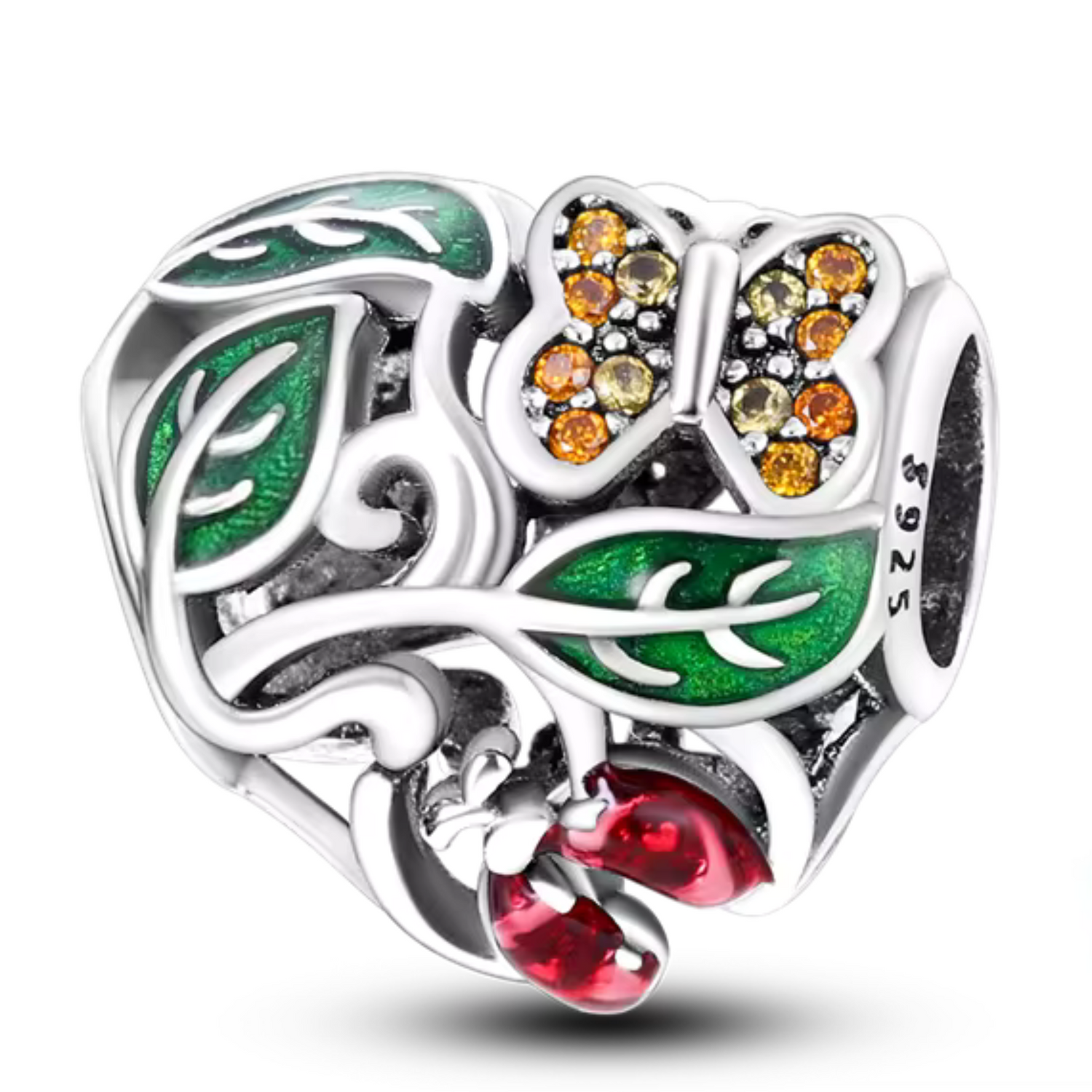 Charm Cœur avec Feuilles, Papillon et Coccinelle – Nature et Harmonie