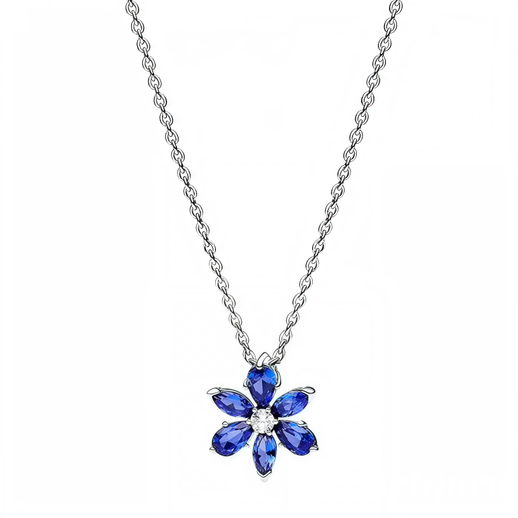 Collier Pendentif Fleur Bleue – Argent 925 | Inspiration Elsa, la Reine des Neiges