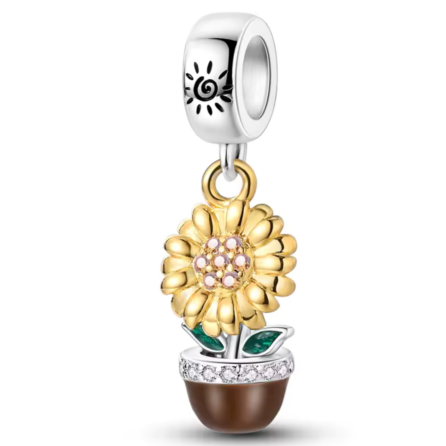 Charm Pendentif Fleur de Tournesol dans un Pot – Rayonnez de Soleil et de Joie