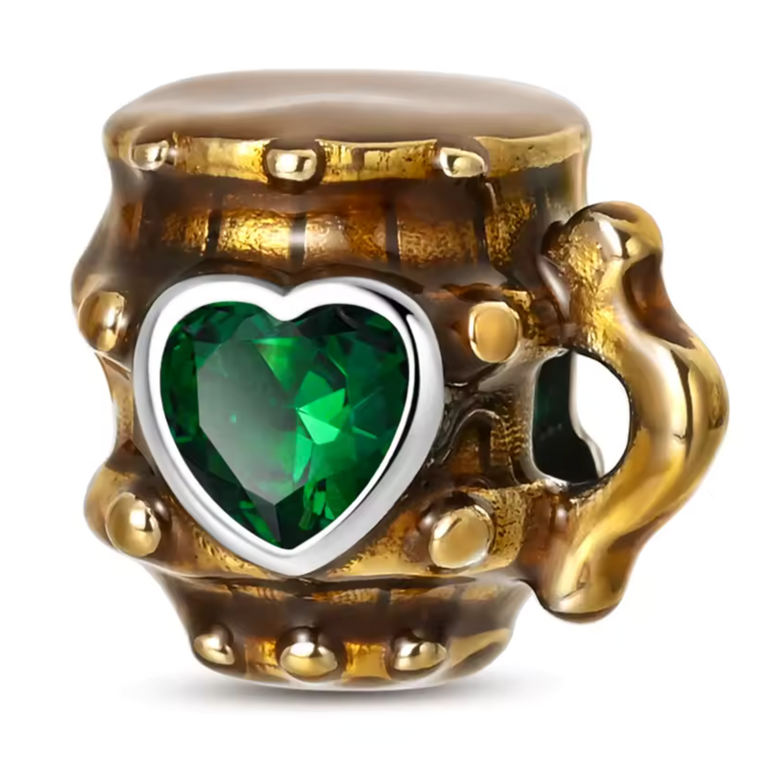 Charm Pinte de Bière Effet Bois et Cœur Vert – Tradition et Convivialité