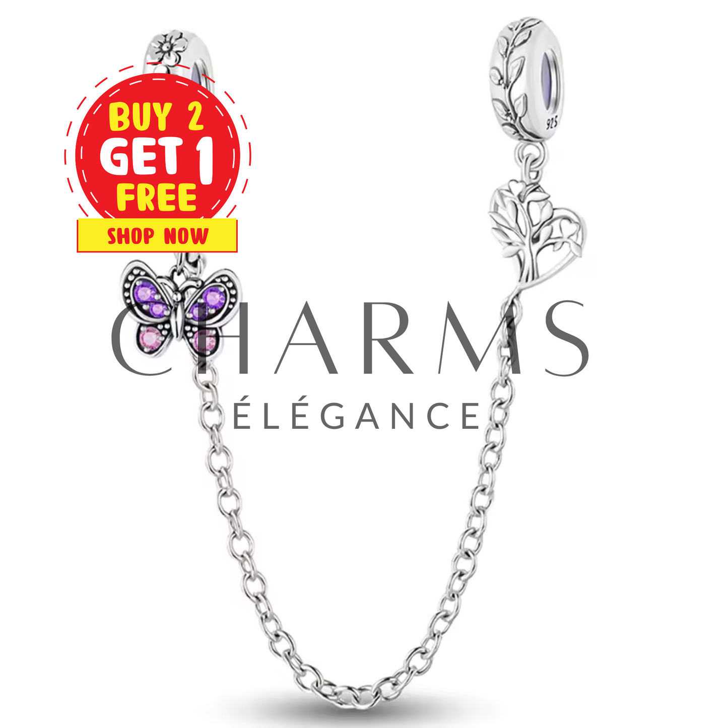 Charm Chaîne de Sécurité Papillon Violet et Arbre - Charms Élégance