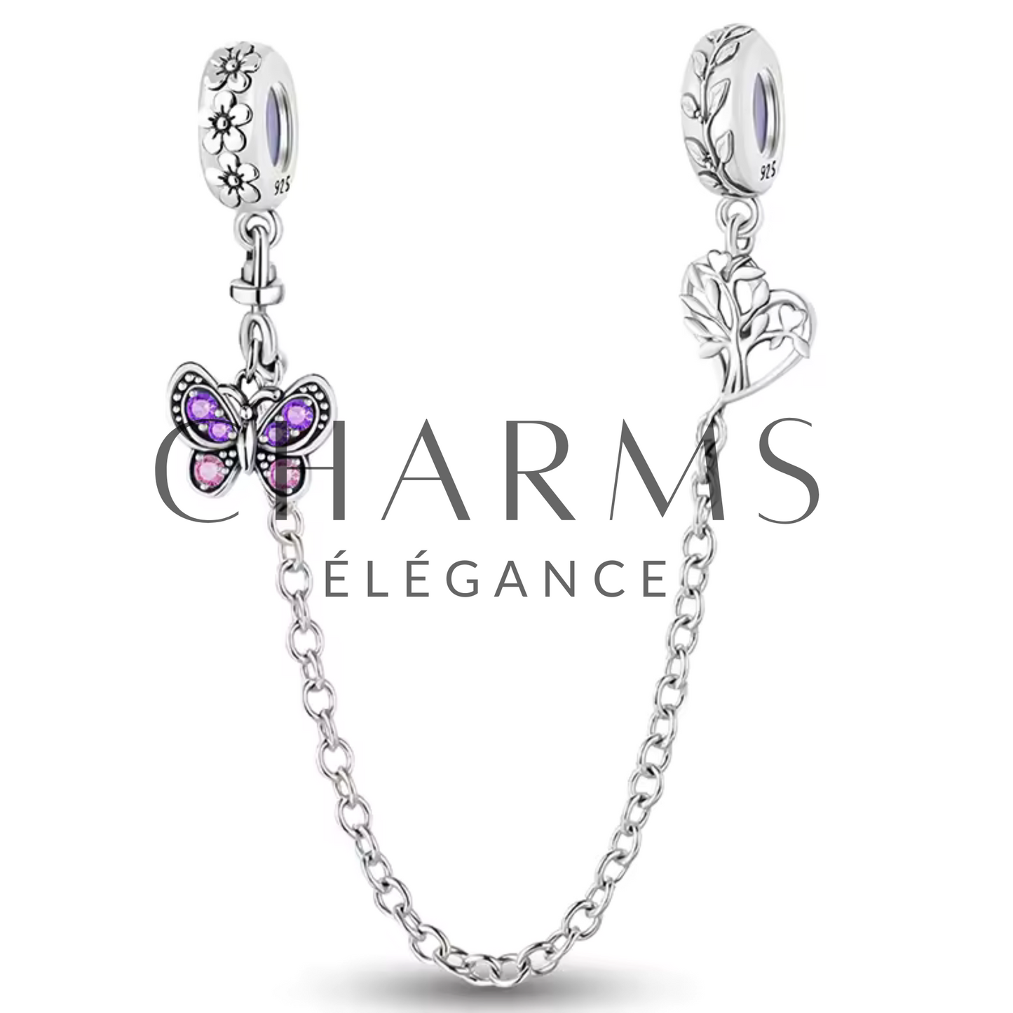 Charm Chaîne de Sécurité Papillon Violet et Arbre - Charms Élégance