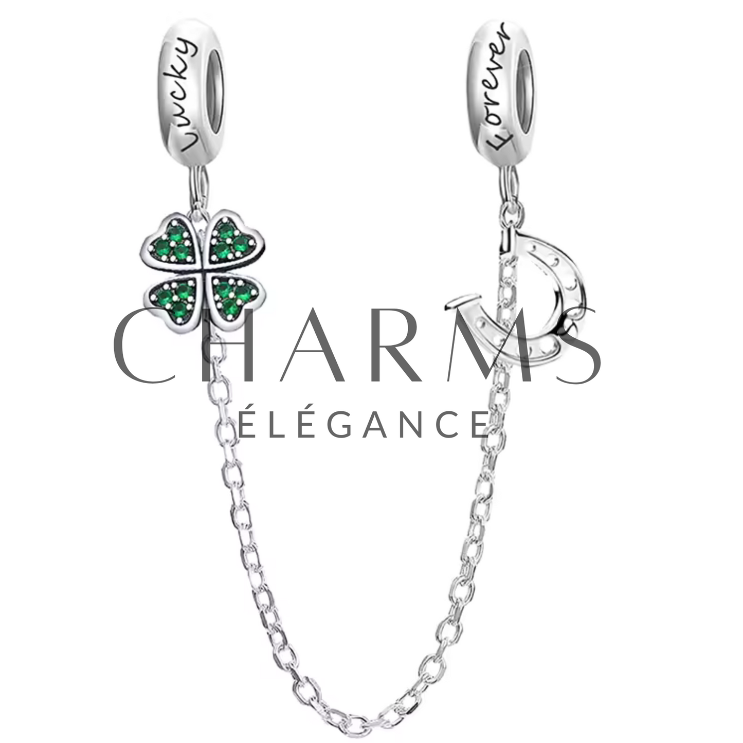 Charm Chaîne de Sécurité Trèfle et Fer à Cheval - Charms Élégance