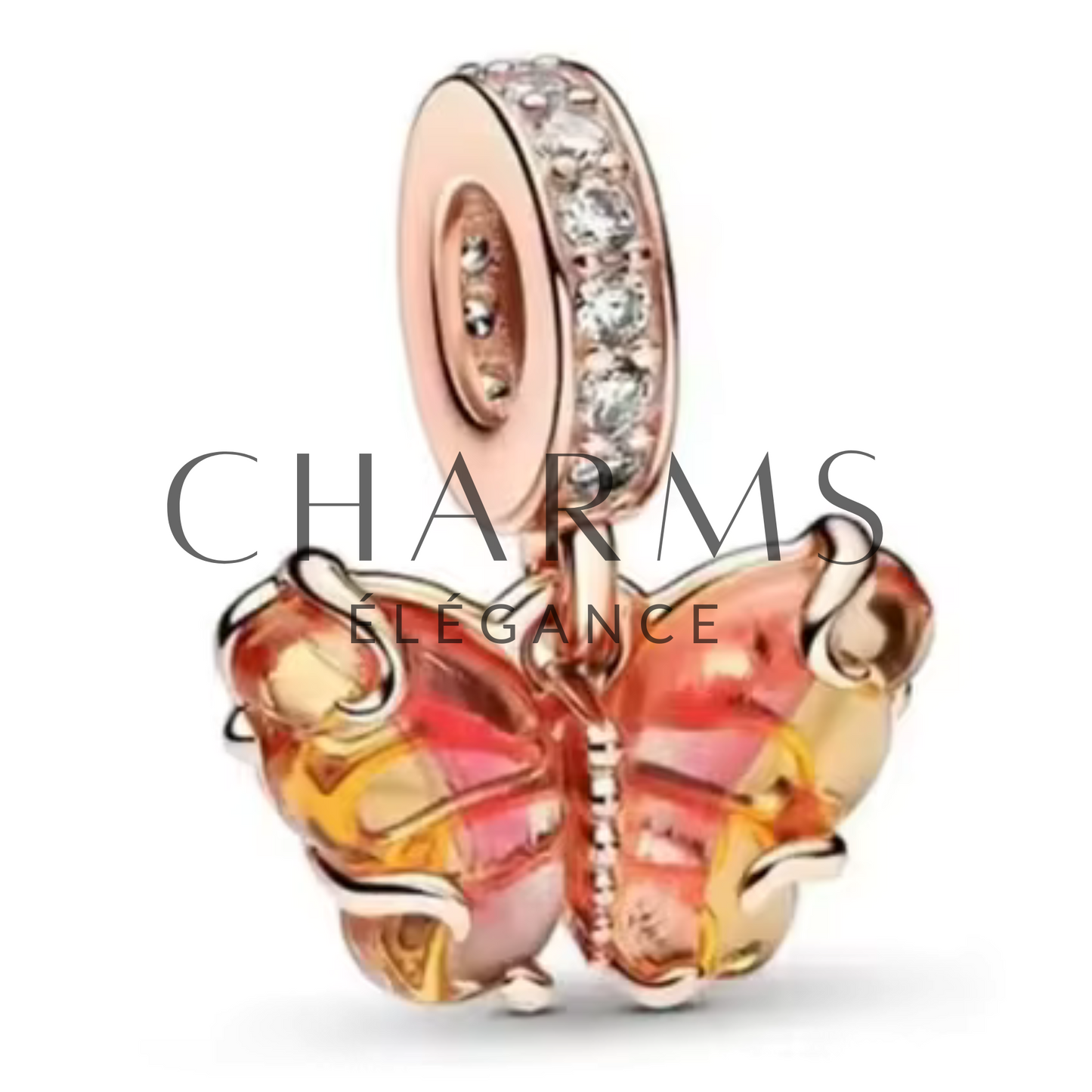 Charm Papillon Orangé Rose - Charms Élégance