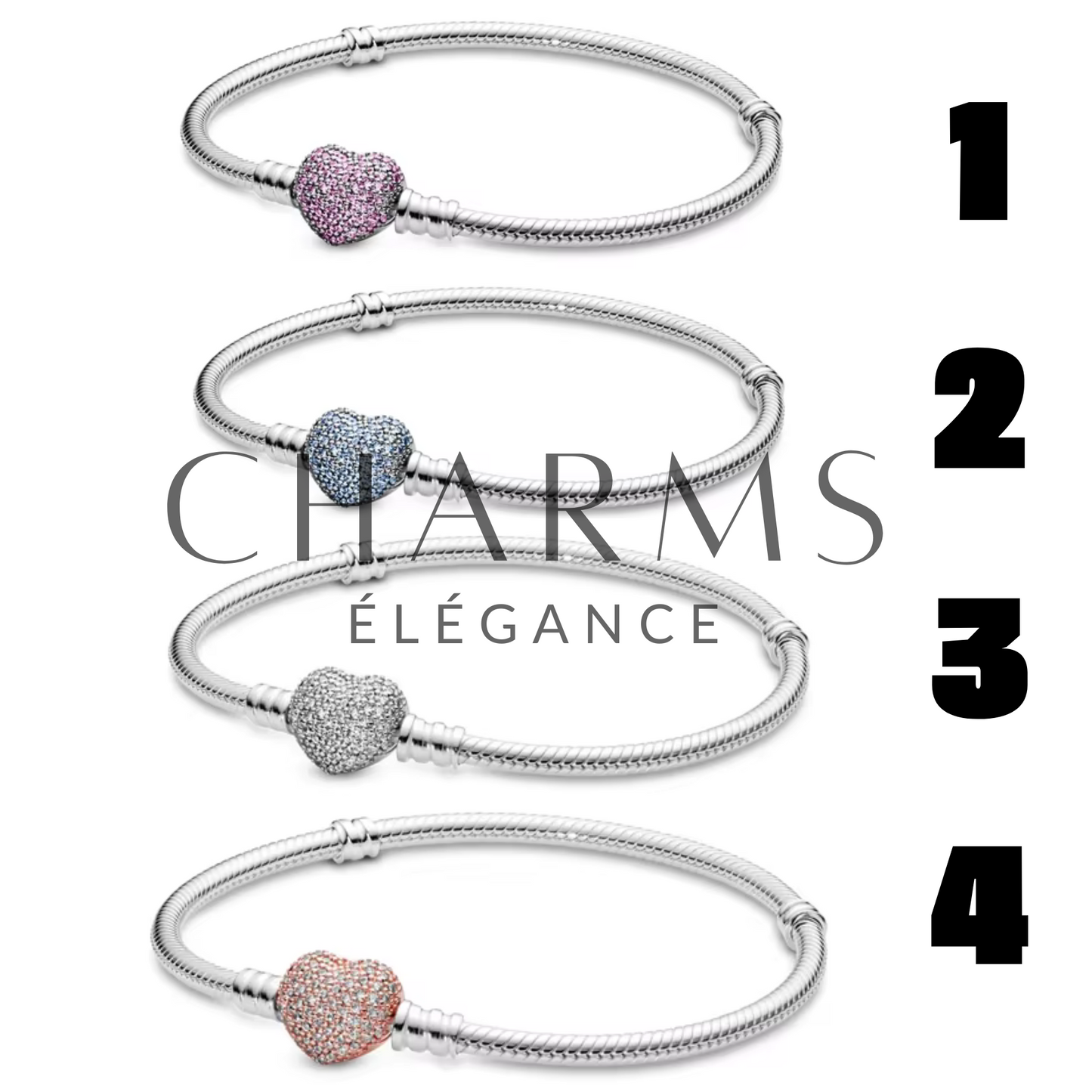 Bracelet Cœur à Strass – Rose, Bleu, Argenté ou Doré - Charms Élégance