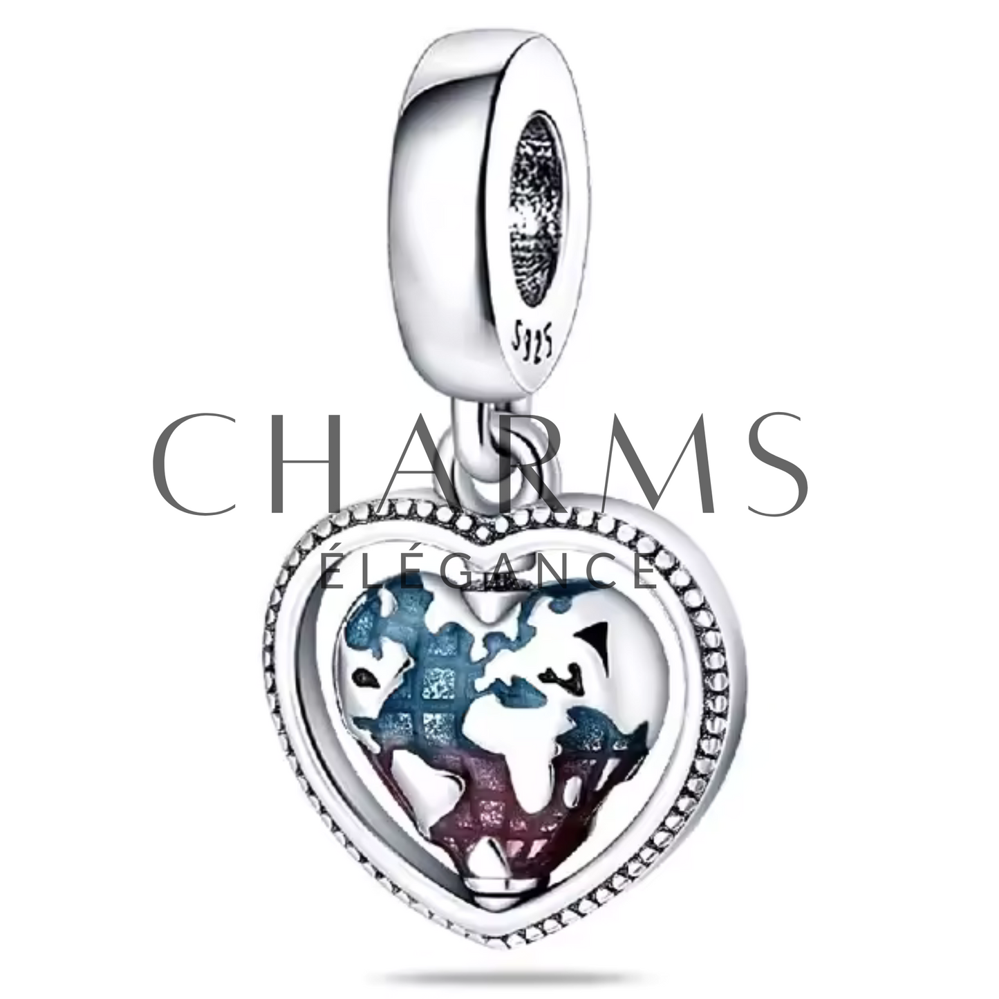Charm - Cœur avec Carte du Monde - Charms Élégance
