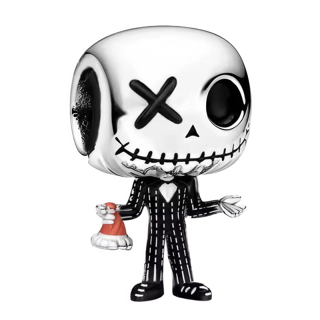 L’univers de Tim Burton débarque sur votre poignet avec ce charm ultra-détaillé dédié à Jack Skellington. Son costume noir à rayures blanches, le visage expressif au sourire cousu et le petit bonnet de Père Noël rappellent parfaitement le héros de L’Étrange Noël de Monsieur Jack. Les finitions argent miroir et les traits noirs intenses soulignent son style gothique-humoristique, idéal pour les amateurs de films cultes et d’ambiances Halloween/Noël.