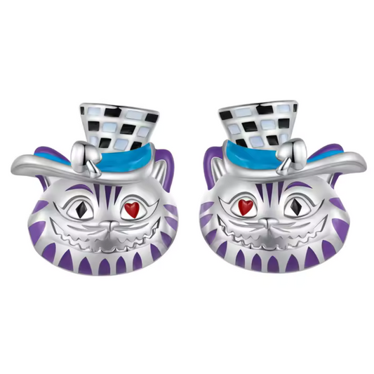 Boucles d’Oreilles Chat de Cheshire – Fantaisie Enigmatique et Sourire Légendaire