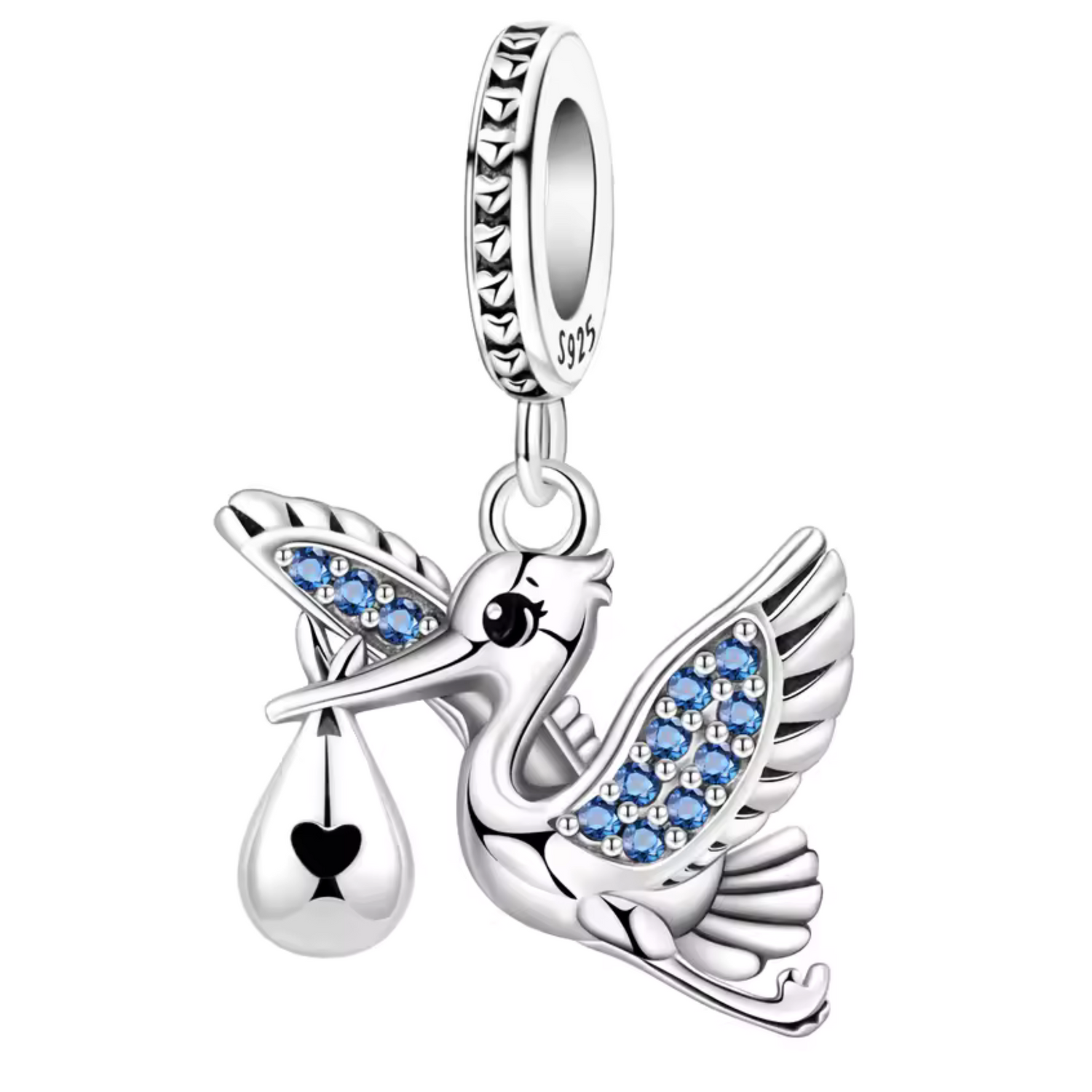 Charm Cigogne Apportant un Sac – Symbole de Naissance et de Nouveaux Départs