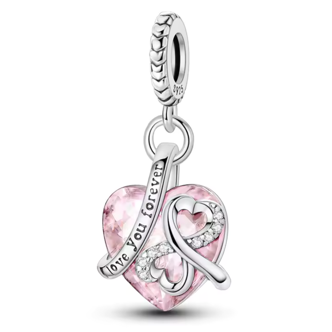 Charm Cœur Rose « Love You Forever » – Amour Éternel