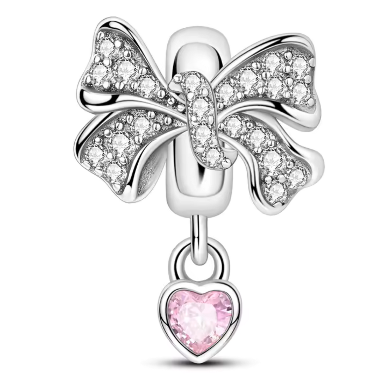 Charm Noeud et Cœur Rose Suspendu – Élégance Tendre