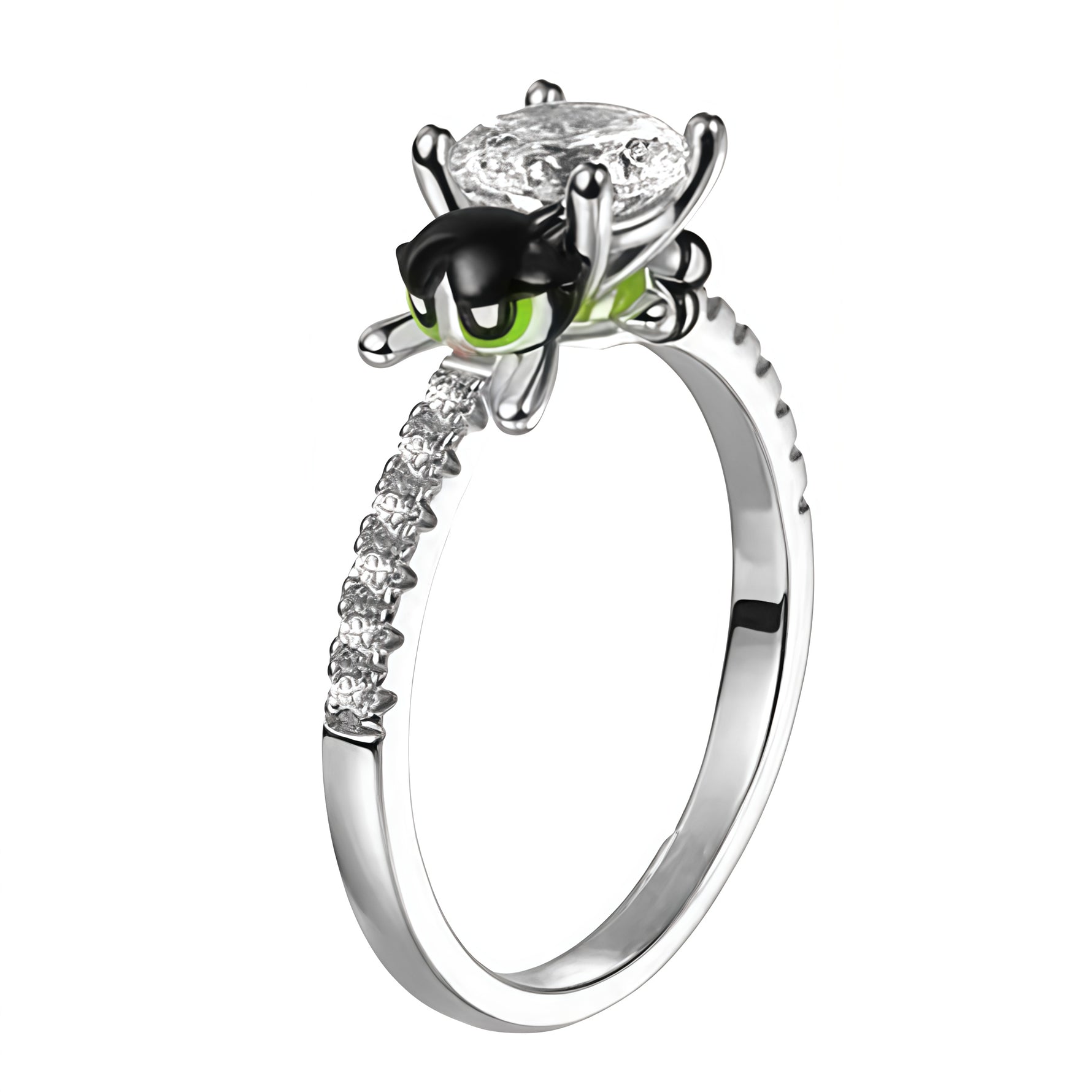 Apporte une touche audacieuse et pleine de caractère à ton style avec cette bague inspirée de Rebelle, la plus forte et la plus déterminée des Super Nanas. Son design dynamique, dans l’esprit du personnage vert emblématique, évoque la puissance, l’énergie et l’attitude “garçon manqué” de cette héroïne culte. Un bijou fun et affirmé, parfait pour les fans de Rebelle et de l’univers pop des années 2000.

Caractéristiques :

-&nbsp;Matière : Argent 925.
-&nbsp;Design : Bague Rebelle des Super Nanas avec détail