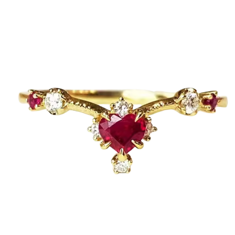 Cette bague en laiton expose cœur central ruby entouré zircons petites gemmes rouges symétriques. Symbole amour ardent désir précieux engagement éternel.

Caractéristiques

Matière : laiton zircon ruby synthétique.
Design : Arche délicate cœur suspendu étincelant.µ
Tailles : 6 à 10 disponibles.