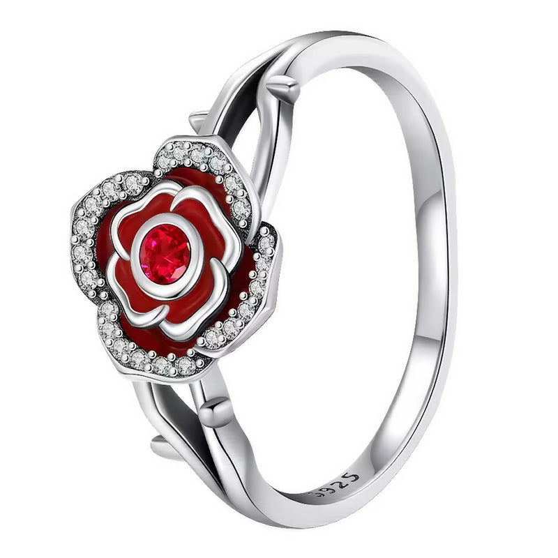Cette bague en argent 925 présente rose rouge émaillée zircons contour tiges entrelacées. Symbole passion amour éternel élégance romantique.

Caractéristiques

Matière : Argent 925 émail rouge zircone.
Design : Fleur 3D réaliste tiges torsadées fines.
Tailles : 6 à 8 disponibles