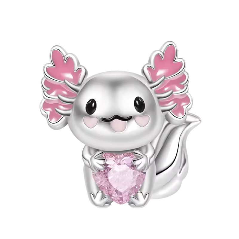 Ce charm aquatique adorable affiche une petite salamandre grise aux branchies roses vives déployées comme pétales, yeux noirs ronds joyeux et bouche souriante timide, serrant un cœur rose cristallin entre ses pattes. La queue effilée et texture lisse renforcent le charme mignon du pendentif suspendu. Symbole de tendresse sous-marine et douceur mystérieuse, il aquatise les bracelets d'une vague de câlins pétillants.

Caractéristiques

Matière : Argent 925 avec émail gris rose et cristal cœur rose.
Design : A