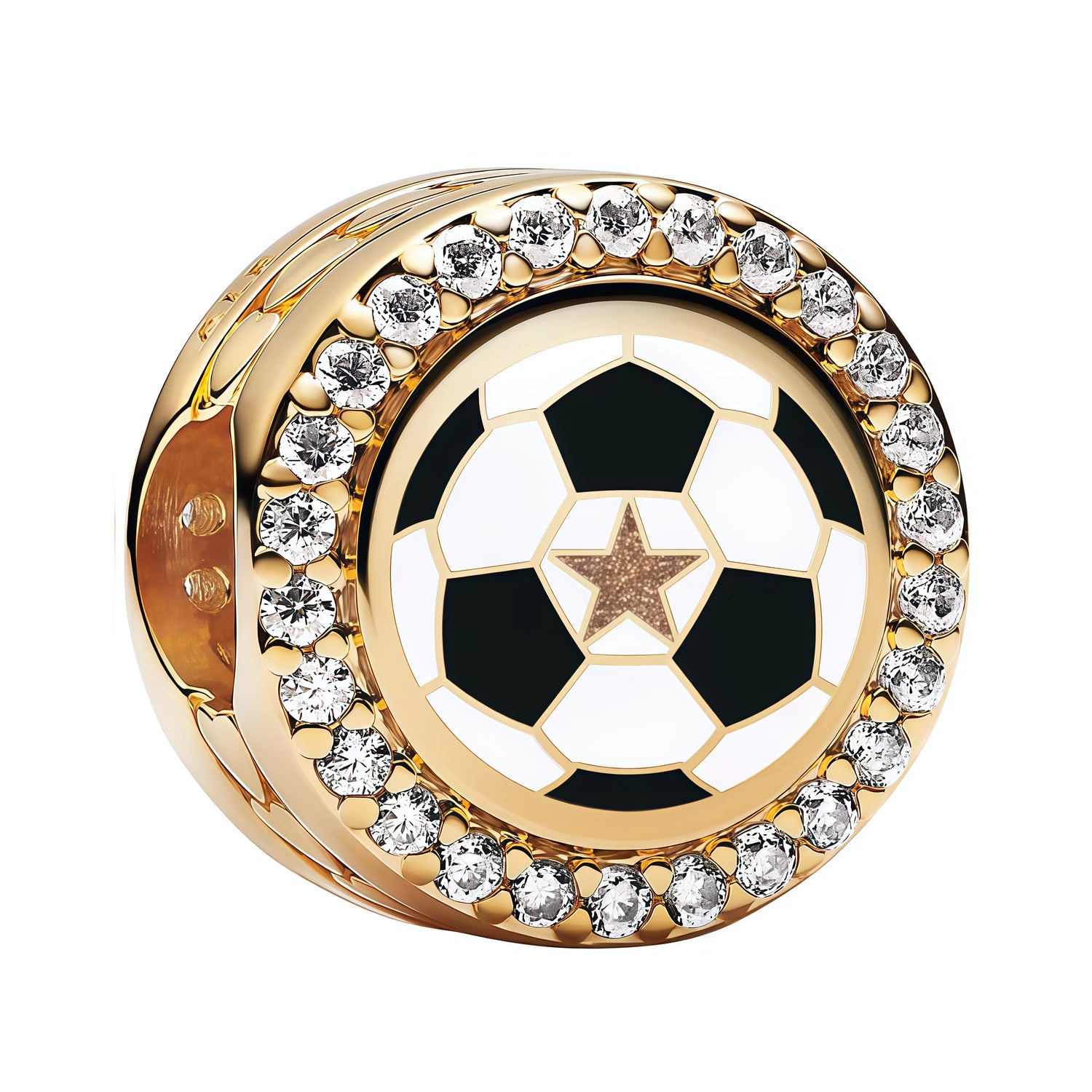 Apporte une touche sportive et élégante à ton bracelet avec ce charm doré ballon de foot en argent 925. Ce bijou reprend le motif iconique du ballon de football avec des finitions dorées lumineuses et un cœur en argent sterling, pour un rendu à la fois raffiné et dynamique. Un charm original et plein d’énergie, parfait pour les fans de foot et les bijoux au style moderne.

Caractéristiques :

- Matière : Argent 925.
- Design : Ballon de foot en version charm avec finitions soignées.
- Dimensions : Taille dé