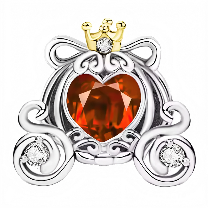 Ce charm féerique reproduit un carrosse élégant aux courbes baroques en argent, couronné d’une petite couronne et surmonté de nœuds festifs. Au centre, un cœur orange facetté intense pulse comme un joyau enchanté, flanqué de pierres claires sur les côtés pour un éclat magique et précieux. Symbole de rêves royales et de transformations merveilleuses, il enchante bracelets ou colliers d’une aura conte de fées sophistiquée.

Caractéristiques :

Matière : Argent 925
Design : Carrosse ajouré couronné, cœur centr