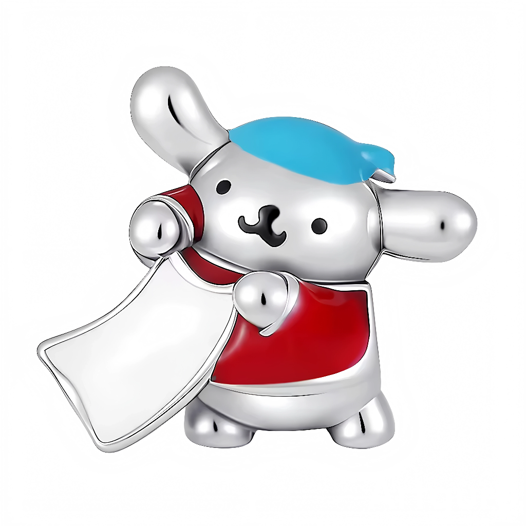 Ce charm joyeux met en scène un chiot blanc aux grandes oreilles, portant un béret bleu vif et un tablier rouge vif, tenant une étiquette blanche vide d’une patte espiègle. Le design brillant en argent capture le museau souriant et l’air curieux pour une vibe enfantine irrésistible. Symbole de créativité culinaire et de tendresse canine, il personnalise parfaitement les bracelets avec un message sur mesure.

Caractéristiques :

Matière : Argent 925 (S925) avec émail bleu et rouge.
Design : Chiot blanc béret