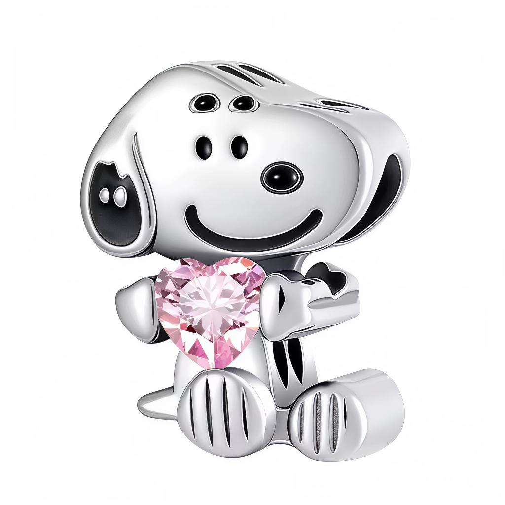 Ce charm touchant montre un chiot au museau allongé serrant un cœur rose facetté étincelant contre sa poitrine en argent sterling poli, avec un sourire attendrissant et posture câline. Les détails noirs sur museau, yeux et contours accentuent son expression d’amour inconditionnel et joyeuse. Symbole de tendresse fidèle et de liens affectueux, il rayonne douceur canine sur tout bracelet.

Caractéristiques :

Matière : Argent 925 (S925) avec oxyde de zirconium rose.
Design : Figurine chiot assis tenant cœur r