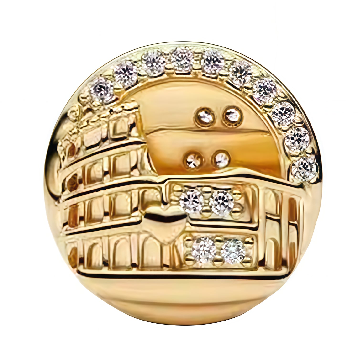 Apporte une touche historique et élégante à ton bracelet avec ce charm Colisée de Rome en doré. Inspiré de l’emblématique monument romain, ce bijou reprend les arches et la silhouette du Colisée avec une finition dorée lumineuse et des détails soignés, pour un rendu raffiné et plein de caractère. Un charm original et intemporel, parfait pour les amoureux de Rome, de voyage et des bijoux symboliques.

Caractéristiques :

- Matière : Argent 925 doré.
- Design : Colisée de Rome en version charm avec finitions 