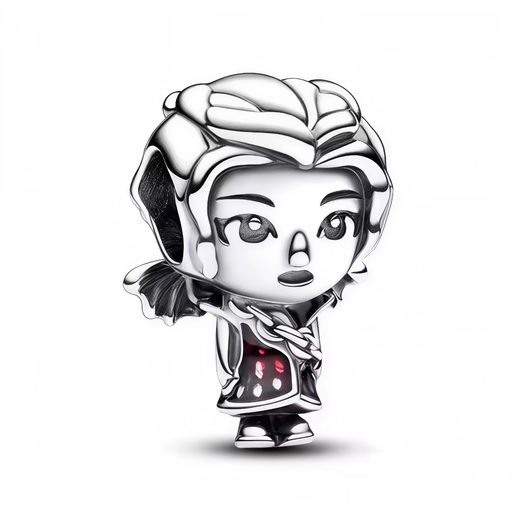 Conquérez Westeros avec ce charm Daenerys Targaryen Game of Thrones en argent sterling 925, portrait de la Mère des Dragons aux cheveux argentés tressés, couronne draconique et regard de feu conquérant. Émail et pierre rouge serti évoquent ses dragons crachant flammes sur les flottes ennemies, incarnation de "Dracarys !" et du Trône de Fer convoité. Suspendue à une bélière lisse compatible bracelets Pandora (réf. 792961C01), elle embrase ton poignet d'ambition royale. Poinçonné S925, sans nickel et&nbsp;Dot