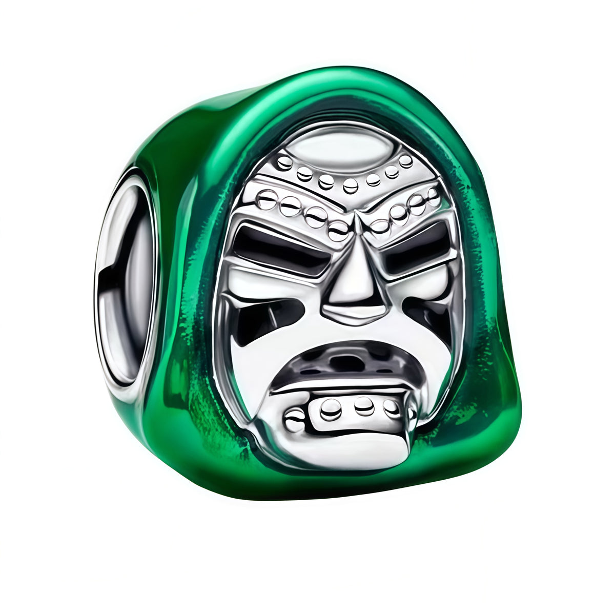 Charm représentant le masque emblématique de Dr. Doom, célèbre personnage de l’univers Marvel. Finement travaillé en argent 925 avec un émail vert et des détails noirs, ce modèle met en valeur son armure et son apparence reconnaissable.

Caractéristiques :

Matière : Argent 925 avec émail vert et détails noirs.
Design : Masque de Dr. Doom avec capuche verte et détails métalliques.
Style : Marvel, puissant, original et collector.
Symbolique : Force, pouvoir, mystère, stratégie et univers Marvel.
Compatibilit