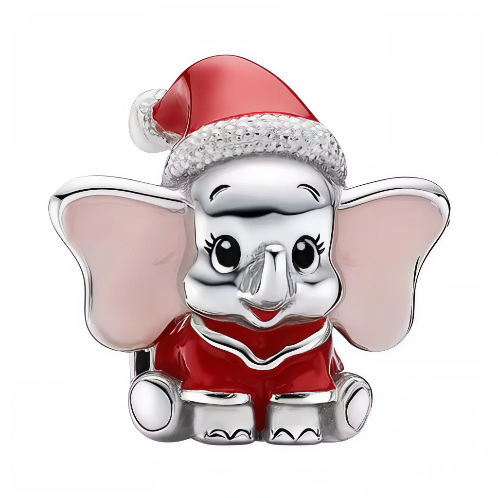 Ce charm capture l’adorable Dumbo en tenue hivernale: bonnet rouge à bord texturé argent, petit manteau assorti et expression malicieuse. Les grandes oreilles roses et les détails polis apportent éclat et douceur, parfaits pour illuminer un bracelet durant la saison des fêtes. Une pièce idéale pour les amateurs de thèmes Disney‑like et de Noël.